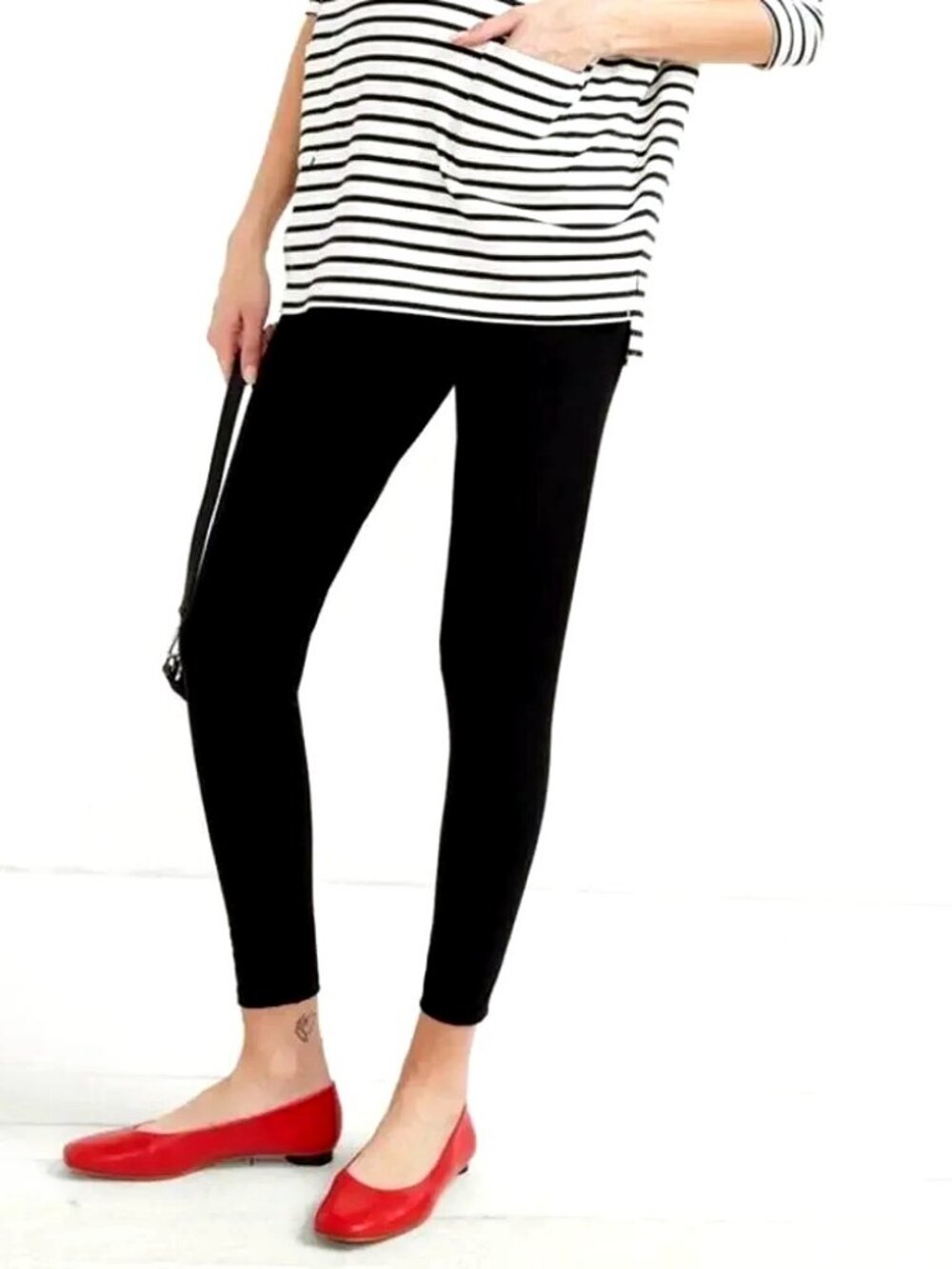 HATCH Maternity Black Leggings XS Red Contrast Detail